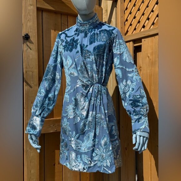 🆕 SIMKHAI 🧿 NWOT Halen Draped Velvet Mini Dress, Celestial Blue - Sz US 0 - Picture 3 of 16